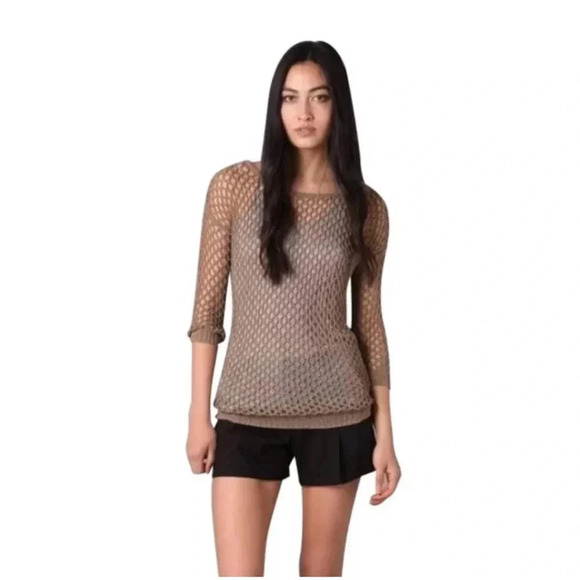 Theory Tops - THEORY NEW Tarana Sphere Neutral Crocheted Mesh Drop Shoulder Top